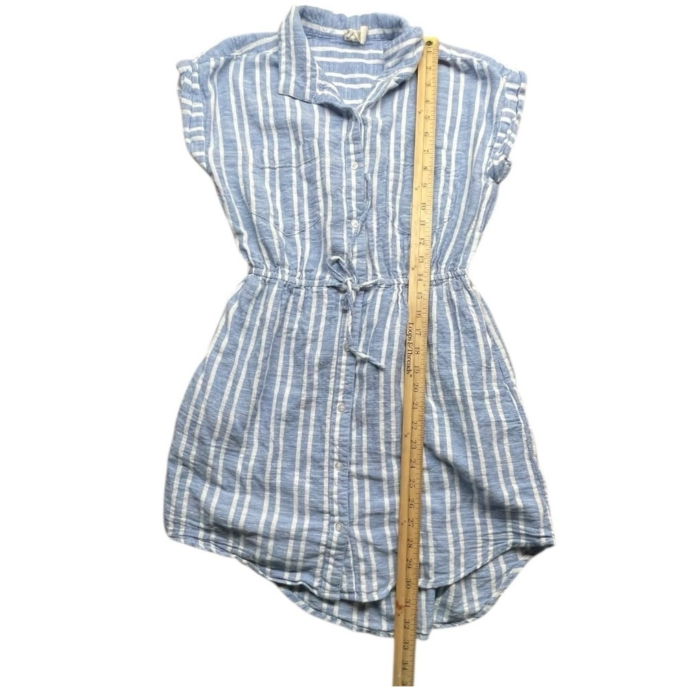 Japna Short Sleeve Collared Striped Shirt Dress Blue And White Size M Pockets - Picture 8 of 10